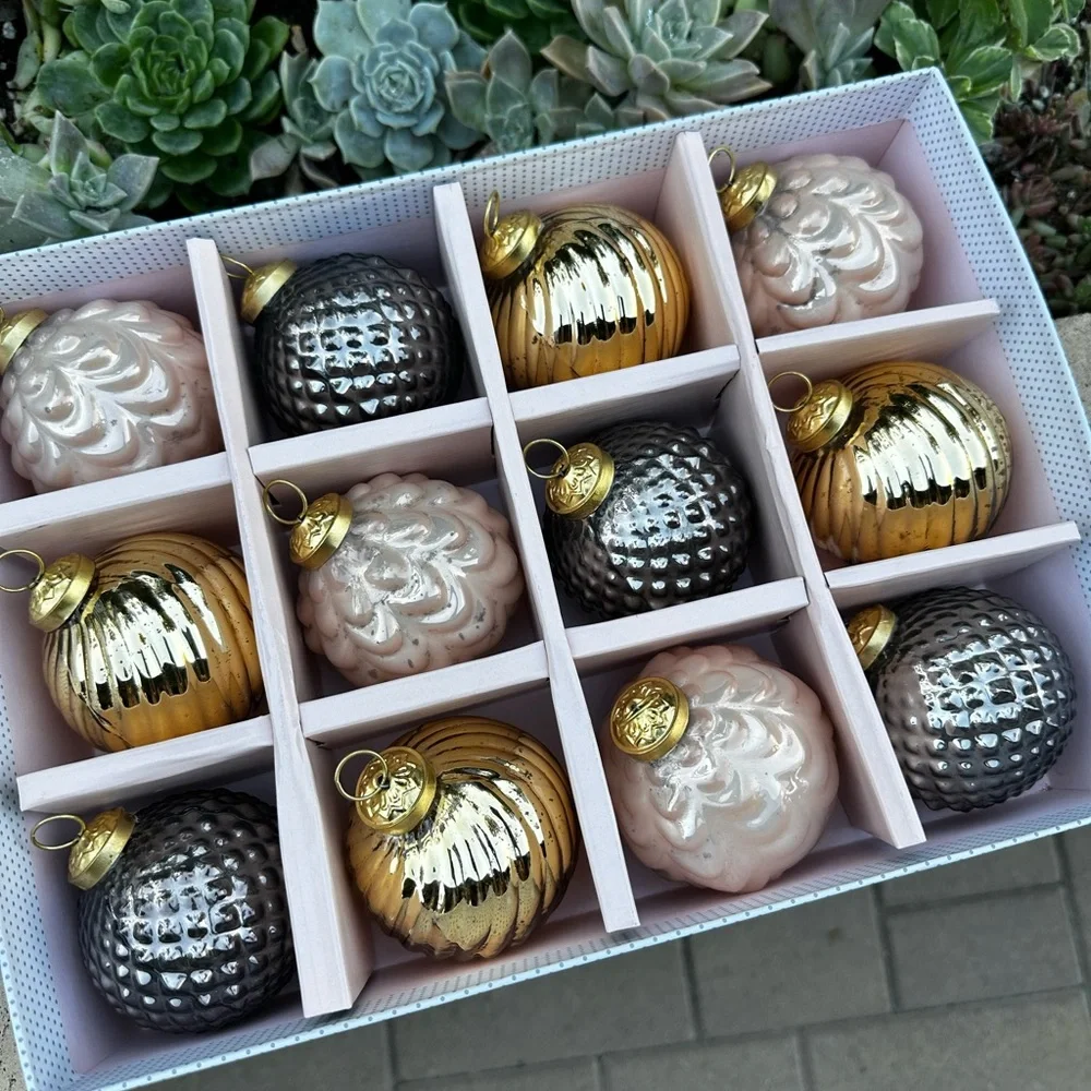 Cupcakes and Cashmere 12 ornaments shabby chic glam pearl Christmas pinkmas